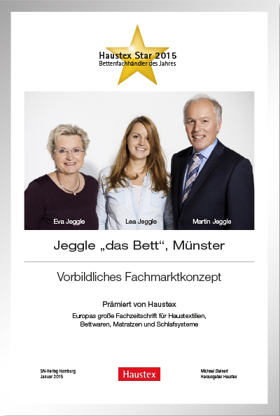 Jeggle „das Bett“-Bettenfachhändler Urkunde Jeggle „das Bett“