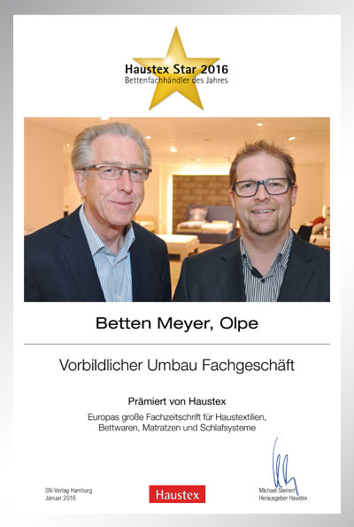 Meyer – Bett, Bad, Wäsche-Bettenfachhändler Urkunde Meyer – Bett, Bad, Wäsche