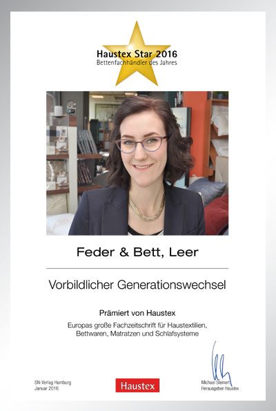 Feder & Bett Bettenfachgeschäft-Bettenfachhändler Urkunde Feder & Bett Bettenfachgeschäft