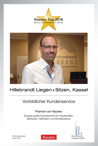 Hillebrand Liegen+Sitzen-Bettenfachhändler Urkunde Hillebrand Liegen+Sitzen