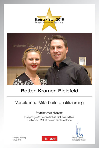 Betten Kramer-Bettenfachhändler Urkunde Betten Kramer