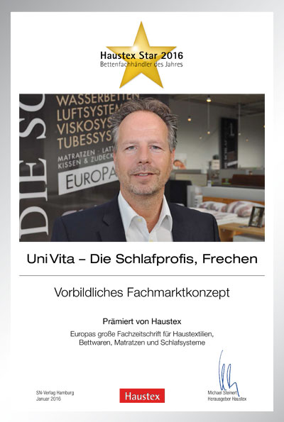UniVita - Die Schlafprofis-Bettenfachhändler Urkunde UniVita - Die Schlafprofis