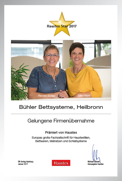 Bühler Bettsysteme-Bettenfachhändler Urkunde Bühler Bettsysteme