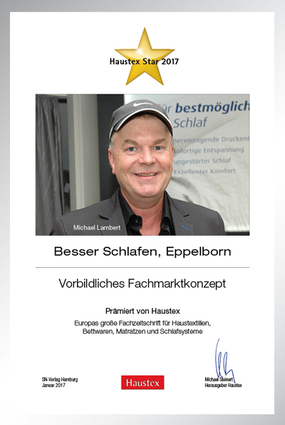 Besser Schlafen-Bettenfachhändler Urkunde Besser Schlafen