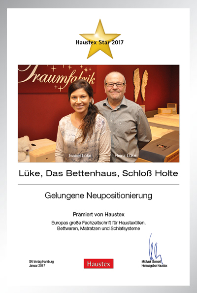 Lüke – das Bettenhaus-Bettenfachhändler Urkunde Lüke – das Bettenhaus