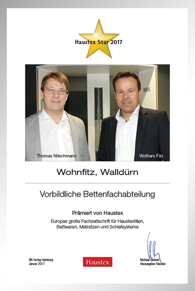 Wohnfitz -Bettenfachhändler Urkunde Wohnfitz