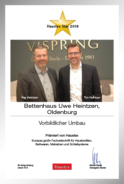 Bettenhaus Uwe Heintzen-Bettenfachhändler Urkunde Bettenhaus Uwe Heintzen