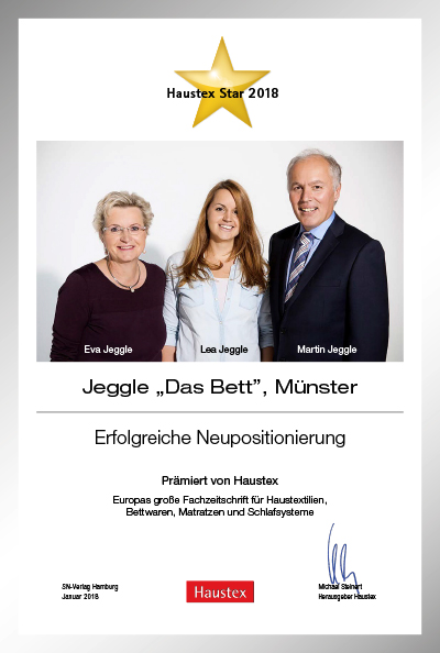 Jeggle – „das Bett“-Bettenfachhändler Urkunde Jeggle – „das Bett“
