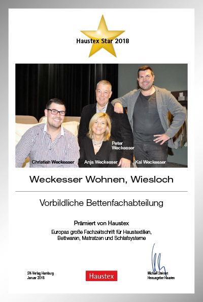 Weckesser Wohnen-Bettenfachhändler Urkunde Weckesser Wohnen