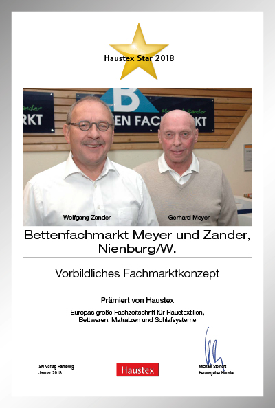 Bettenfachmarkt Meyer & Zander-Bettenfachhändler Urkunde Bettenfachmarkt Meyer & Zander