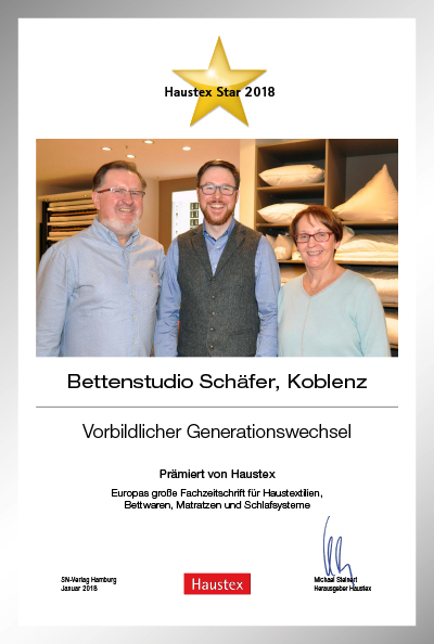 Bettenstudio Schäfer-Bettenfachhändler Urkunde Bettenstudio Schäfer