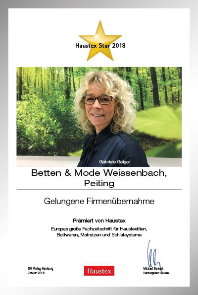 Betten & Mode Weissenbach-Bettenfachhändler Urkunde Betten & Mode Weissenbach