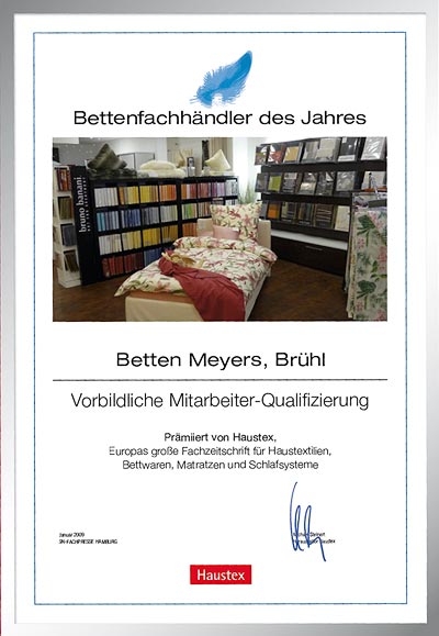 Betten Meyers-Bettenfachhändler Urkunde Betten Meyers