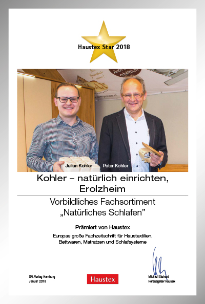 Kohler – natürlich einrichten-Bettenfachhändler Urkunde Kohler – natürlich einrichten