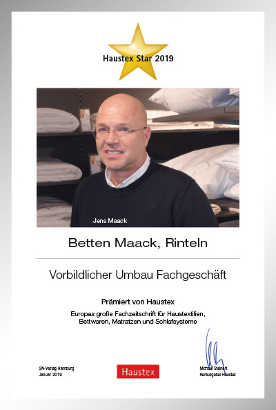 Betten Maack-Bettenfachhändler Urkunde Betten Maack