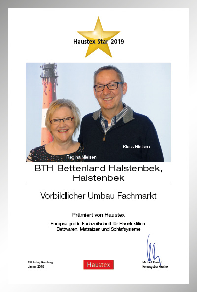 BTH Bettenland Halstenbek-Bettenfachhändler Urkunde BTH Bettenland Halstenbek