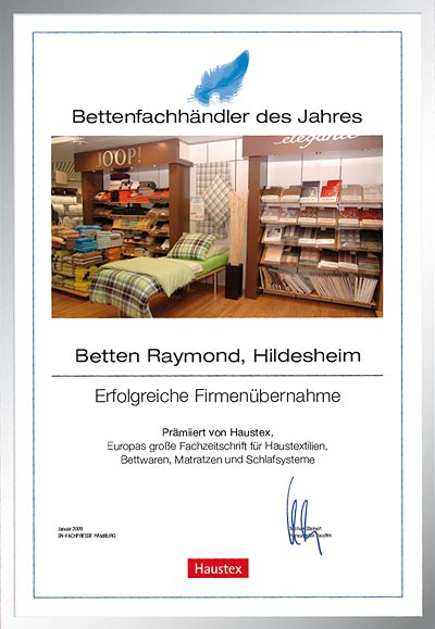 Betten Raymond-Bettenfachhändler Urkunde Betten Raymond