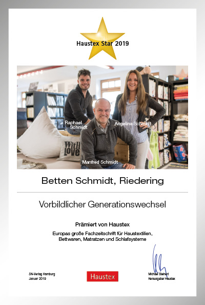 Betten Schmidt-Bettenfachhändler Urkunde Betten Schmidt