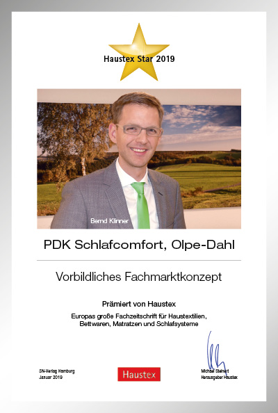 PDK Schlafkomfort-Bettenfachhändler Urkunde PDK Schlafkomfort