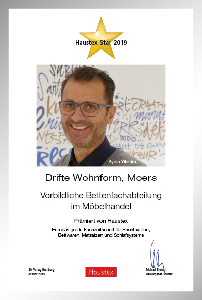Drifte Wohnform GmbH-Bettenfachhändler Urkunde Drifte Wohnform GmbH