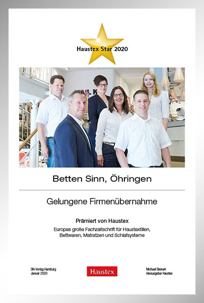 Betten Sinn-Bettenfachhändler Urkunde Betten Sinn