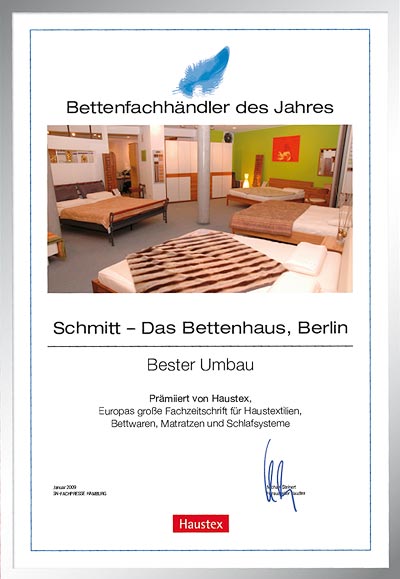Schmitt – Das Bettenhaus-Bettenfachhändler Urkunde Schmitt – Das Bettenhaus