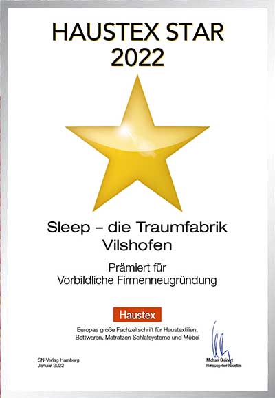 Sleep – die Traumfabrik-Bettenfachhändler Urkunde Sleep – die Traumfabrik
