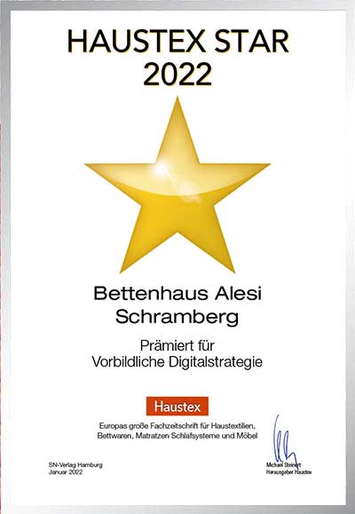 Alesi. Schlaf / Raum/ Design-Bettenfachhändler Urkunde Alesi. Schlaf / Raum/ Design