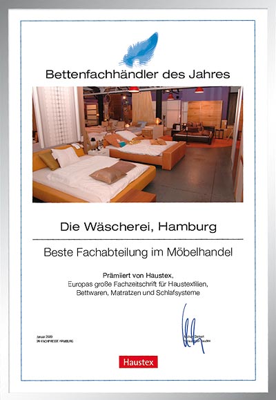 Die Wäscherei-Bettenfachhändler Urkunde Die Wäscherei