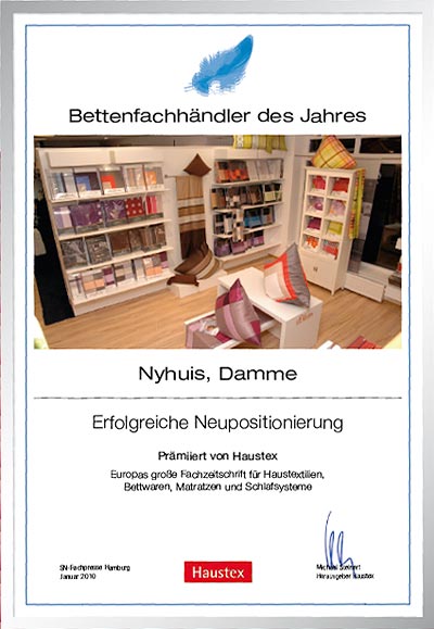 Nyhuis -Bettenfachhändler Urkunde Nyhuis