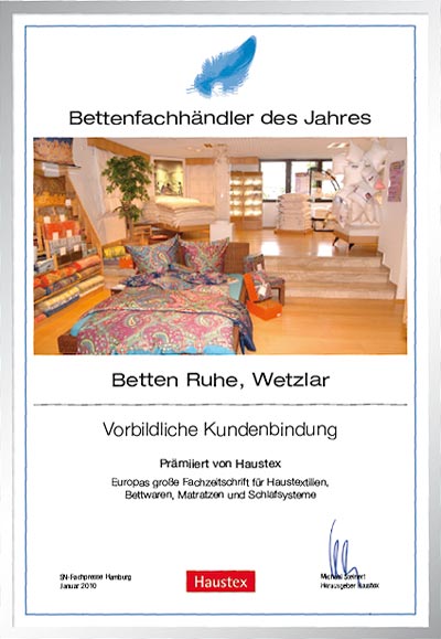 Betten Ruhe-Bettenfachhändler Urkunde Betten Ruhe