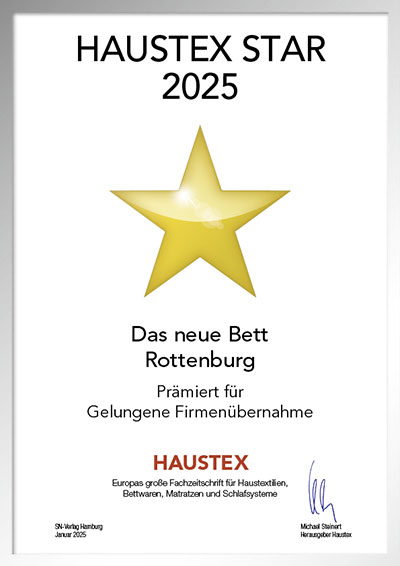 Das neue Bett Rottenburg GmbH-Bettenfachhändler Urkunde Das neue Bett Rottenburg GmbH