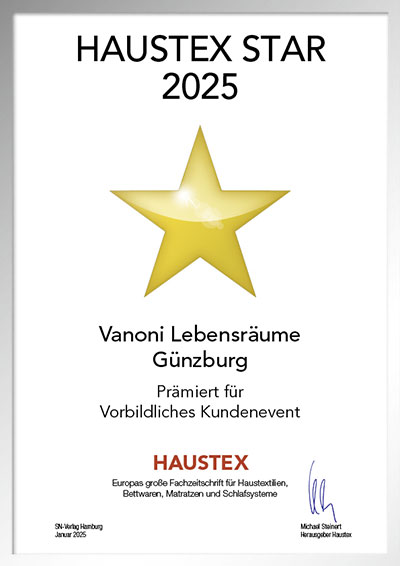 Vanoni Lebensräume GmbH-Bettenfachhändler Urkunde Vanoni Lebensräume GmbH
