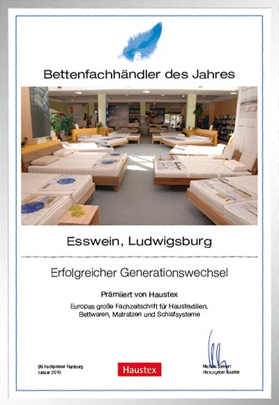 Esswein-Bettenfachhändler Urkunde Esswein