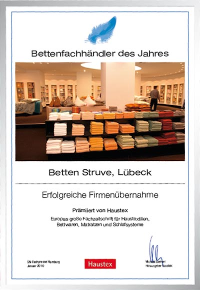 Betten Struve-Bettenfachhändler Urkunde Betten Struve