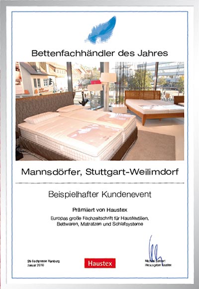 Mannsdörfer-Bettenfachhändler Urkunde Mannsdörfer