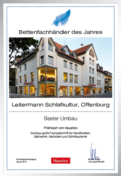 Leitermann Schlafkultur-Bettenfachhändler Urkunde Leitermann Schlafkultur