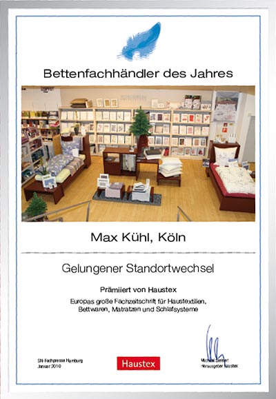 Max Kühl-Bettenfachhändler Urkunde Max Kühl