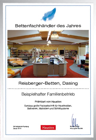 Reissberger-Betten-Bettenfachhändler Urkunde Reissberger-Betten