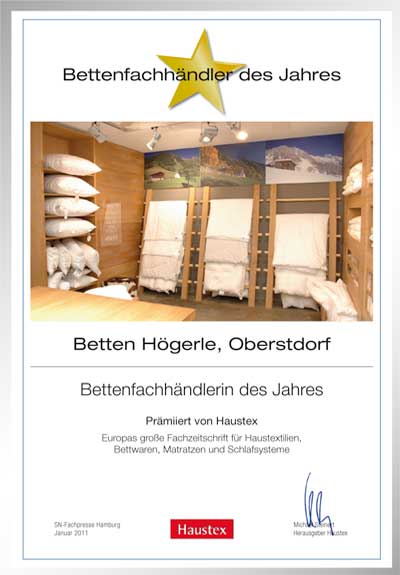 Betten Högerle e.K.-Bettenfachhändler Urkunde Betten Högerle e.K.