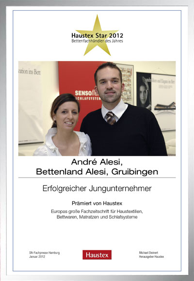 Bettenland Alesi-Bettenfachhändler Urkunde Bettenland Alesi