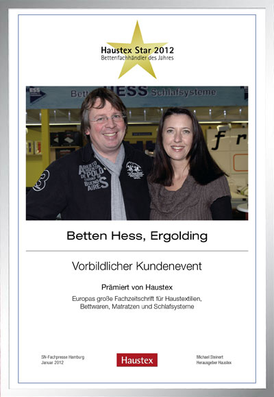 Betten Hess-Bettenfachhändler Urkunde Betten Hess