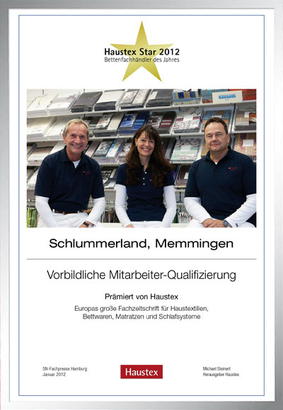 Schlummerland-Bettenfachhändler Urkunde Schlummerland
