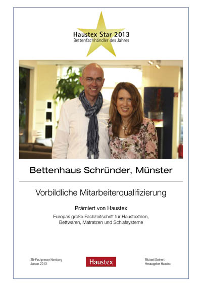 Bettenhaus Schründer KG-Bettenfachhändler Urkunde Bettenhaus Schründer KG