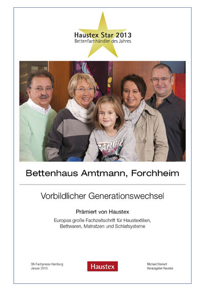 Bettenhaus Amtmann-Bettenfachhändler Urkunde Bettenhaus Amtmann
