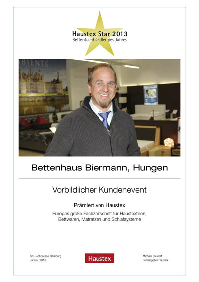 Bettenhaus Biermann-Bettenfachhändler Urkunde Bettenhaus Biermann