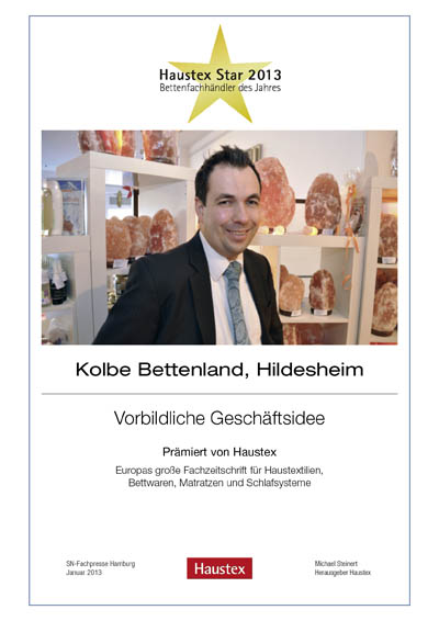Betten Kolbe GmbH & Co. KG-Bettenfachhändler Urkunde Betten Kolbe GmbH & Co. KG