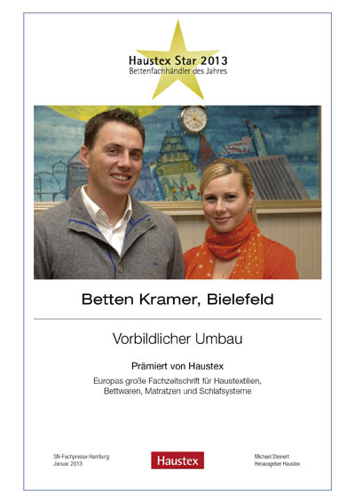 Betten Kramer-Bettenfachhändler Urkunde Betten Kramer