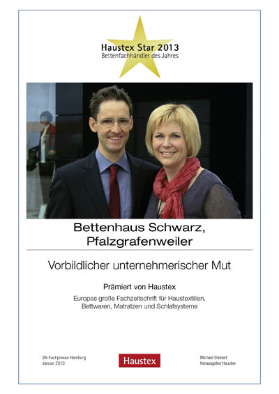 Modewelt und Bettenhaus Schwarz-Bettenfachhändler Urkunde Modewelt und Bettenhaus Schwarz