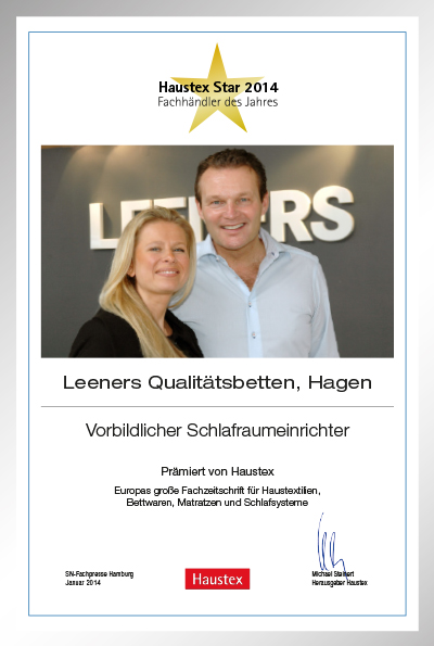 Leeners Qualitätsbetten-Bettenfachhändler Urkunde Leeners Qualitätsbetten